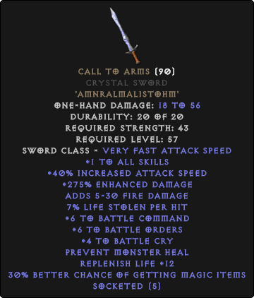 diablo 2 call to arms weapon